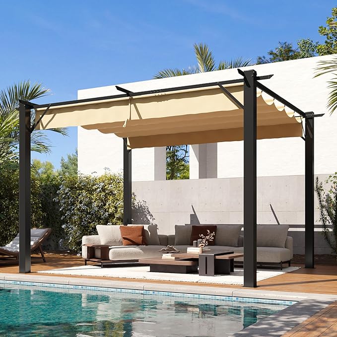 Aoxun 10'x12' Outdoor Pergola, Patio Aluminum Pergola with Upgraded Retractable Canopy, Heavy Duty Metal Pergolas and Gazebos with Adjustable Sun Shade Cover for Modern Backyard, Deck, Garden Aoxun