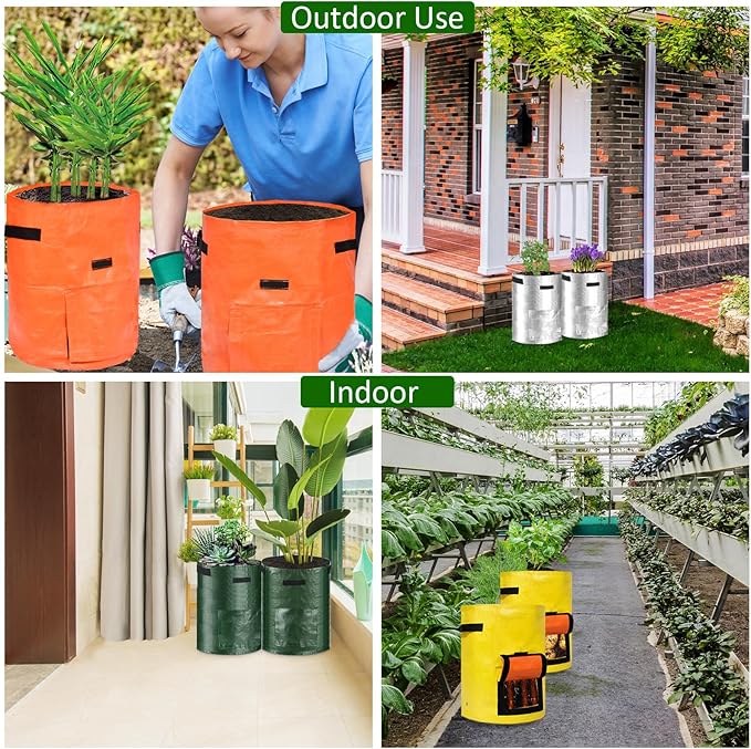 JJGoo Potato Grow Bags, 4 Pack 10 Gallon Potato Planter with Flap and Handles Planter Pots for Onion, Fruits, Tomato, Carrot - Grey JJGoo
