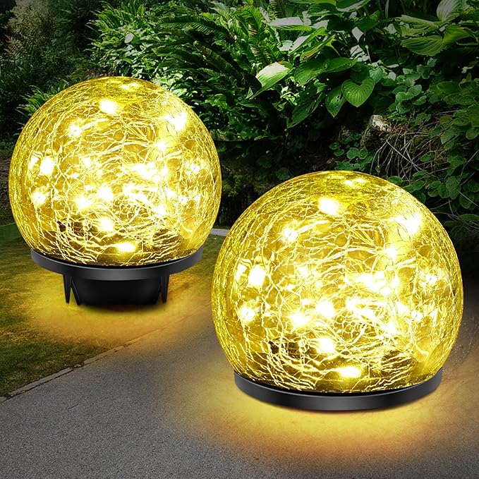 Solar Garden Lights, 4 Pack 120 LED Multicolor Cracked Glass Solar Outdoor Lights Decorative, Upgraded Waterproof Ball Lights for Yard Pathway Patio Lawn Christmas Outside Decor, 3.94" Keevvon