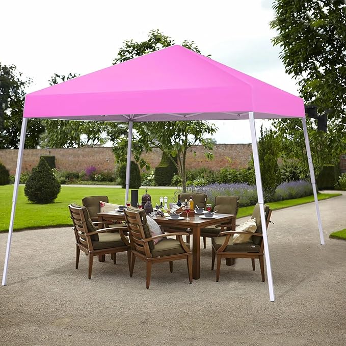 Canopy Tent, 10X10 FT Pop Up Canopy Outdoor Instant Tent Slant Legs with Carrying Bag, Portable Gazebo Shelter for Patio Deck Garden and Beach - 8X8 FT Canopy Cover (Pink) Oneofics