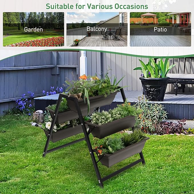 Giantex Vertical Raised Garden Bed, 5 Planter Boxes Container w/Drainage Holes, 31”H Freestanding Heavy-Duty Metal Frame, Indoor Outdoor Raised Bed for Vegetables Herbs Flowers to Grow Giantex