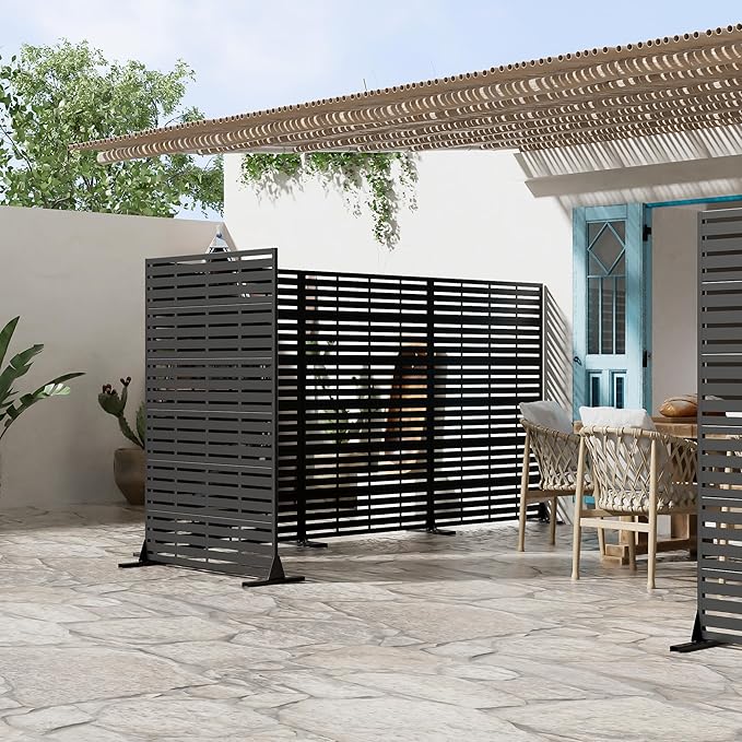 Casaphoria Metal Privacy Screen Outdoor, 72" H x 47" W Freestanding Decorative Privacy Screen for Patio Deck Balcony Garden with Stable Base, Black Adrian Casaphoria