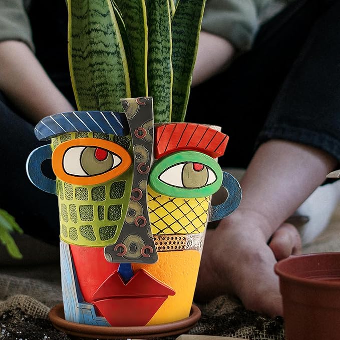 Abstract Face Planters Pots Head,Unique Head Planter for Indoor Plants,Funny Face Flower Pot,Colorful Plant Pots for Outdoor Garden Decor and Home Art Decoration(Modern) Midogaigai