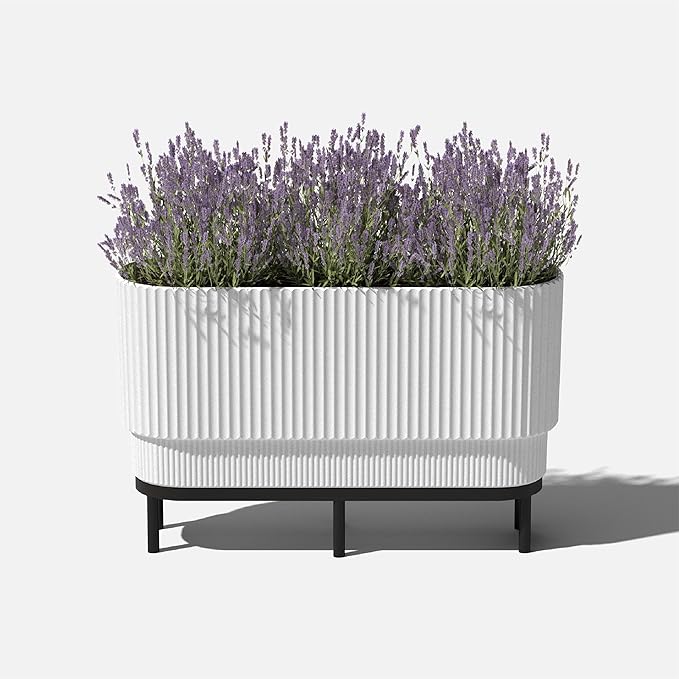 Veradek Demi Series Raised Long Planter for Indoor/Outdoor Use | Made from Plastic & Stone w/Wooden Stand | Modern Patio Décor for Flowers/Shrubs VeradekOutdoor