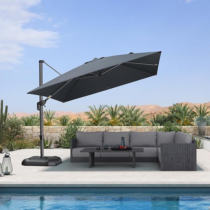 PURPLE LEAF 10 Feet Patio Umbrella Outdoor Cantilever Square Umbrella Aluminum Offset Umbrella with 360-degree Rotation for Garden Deck Pool Patio, Grey PURPLELEAF