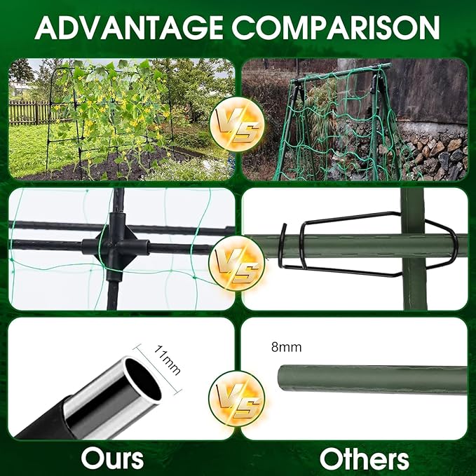 Garden Arch Trellis for Climbing Plants Outdoor, 50x48 inch Cucumber Trellis Raised Bed, Rustproof Metal Climbing Plant Support Vegetable Vine Flower Fruits, with Netting, Lightweight, Black OTOSUNNY