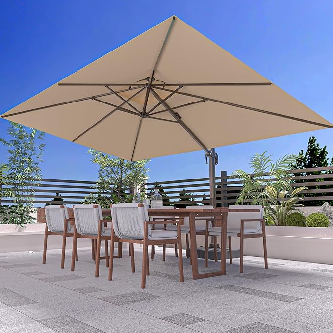 9' X 12' Cantilever Outdoor Patio Umbrellas with Base Included, Large Rectangle Umbrella Heavy Duty 360°Rotation Offset Umbrella for Garden Deck Pool Patio,Beige ORYNTREX