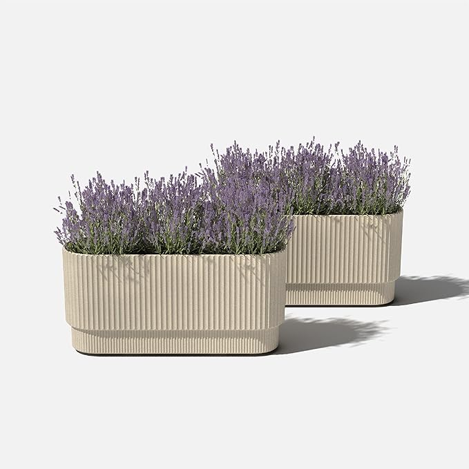 Veradek Demi Series Long Planter for Porch, Patio, Backyard | Durable Plastic-Stone Composite Material | Modern Décor for Shrubs, Flowers VeradekOutdoor