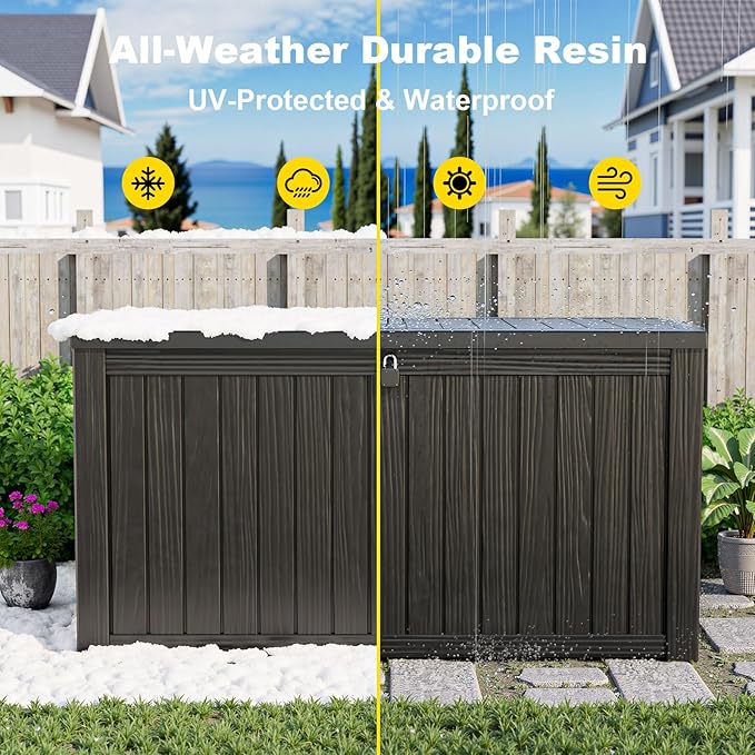 180 Gallon Resin Deck Box, Lockable Weatherproof Outdoor Storage Box for Furniture, Garden Tools and Tools Storage, Waterproof Outside Storage Boxes - Black OutdoorLivingPerfected