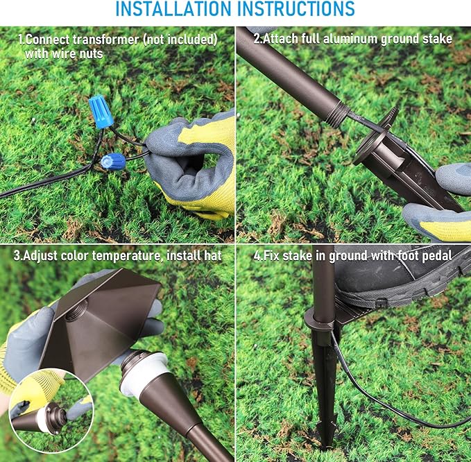 LEONLITE 5CCT Low Voltage Pathway Lights, LED Landscape Path Lights, 1800/2700/3000/4000/5000K, Hexagon Head, 12-24V AC/DC, IP65 Outdoor Walkway Light, Oil Rubbed Bronze Aluminum, Pack of 6 LEONLITE