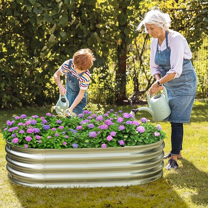 Galvanized Raised Garden Bed for Outdoor: 4X2X1ft Durable Metal Vegetable Plant Container Kit - Oval Planter Box for Gardening Flower Trough (2 Pack) Rootora