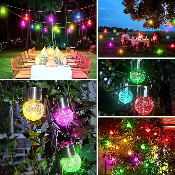 12Pack Outdoor Hanging Solar Lights - Cracked Glass Solar Lights Waterproof LED Decorative Ball Lights Tree Solar Powered Globe Lights with Hook for Garden Yard Fence Christmas Decoration, Multicolor BestChoiceforYourLife