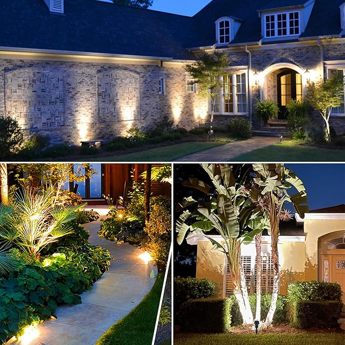 Outdoor Landscape Lighting, 4 Pack LED Outdoor Spot Lights with Transformers, 12V Warm White Low Voltage Landscape Lights IP65 Waterproof Plug in Spotlight for Yard House Pathway Tree Pools IRISECO