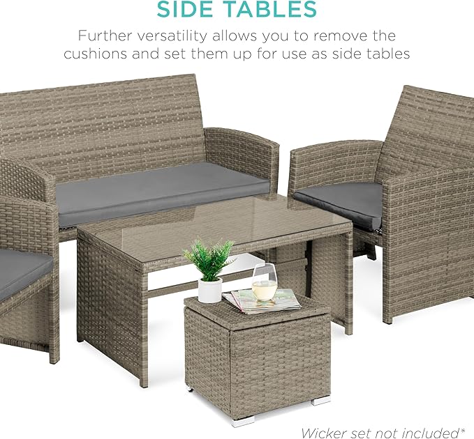 Best Choice Products Set of 2 Wicker Ottomans, Multipurpose Outdoor Furniture for Patio, Backyard, Additional Seating, Footrest, Side Table w/Storage, Removable Cushions - Cement Gray/Taupe BestChoiceProducts