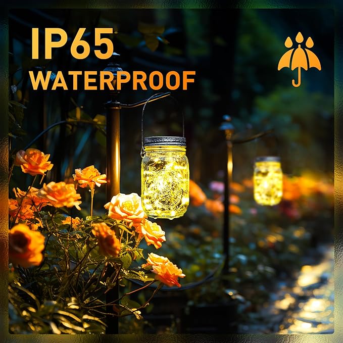 GIGALUMI Solar Mason Jar Lights, 12 Pack 30 Led String Fairy Lights Garden Lights Outdoor Waterproof Metal Lid Hanging Solar Lanterns for Outdoor, Garden, Patio, Lawn, Balcony Decoration GIGALUMI