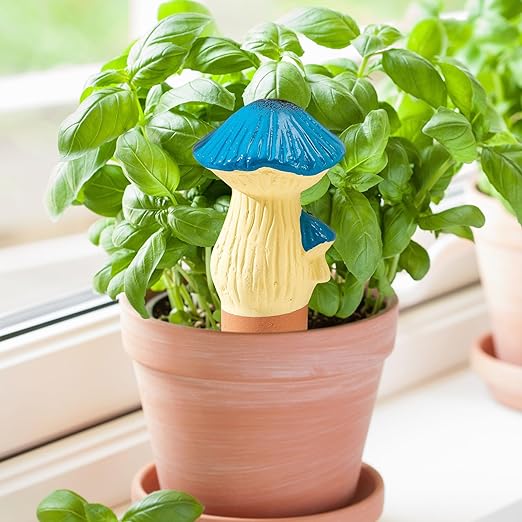 4 Pack Watering Globes - Terra Cotta Watering Spikes for Indoor Plants, Handcrafted Mushroom Shape Self Watering Devices with Slow Release System, Plant Water Bulbs for Vacation & Outdoor Pot LumDecor