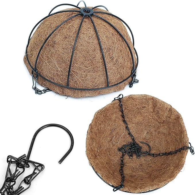 4 Pack Hanging Planter Basket with Coco Coin Liner 8 inch Hanging Flower Pots Outdoor Decorative Round Wire Plant Holder with Chain Metal Hanging Baskets for Plants Outdoor EIMQUVW