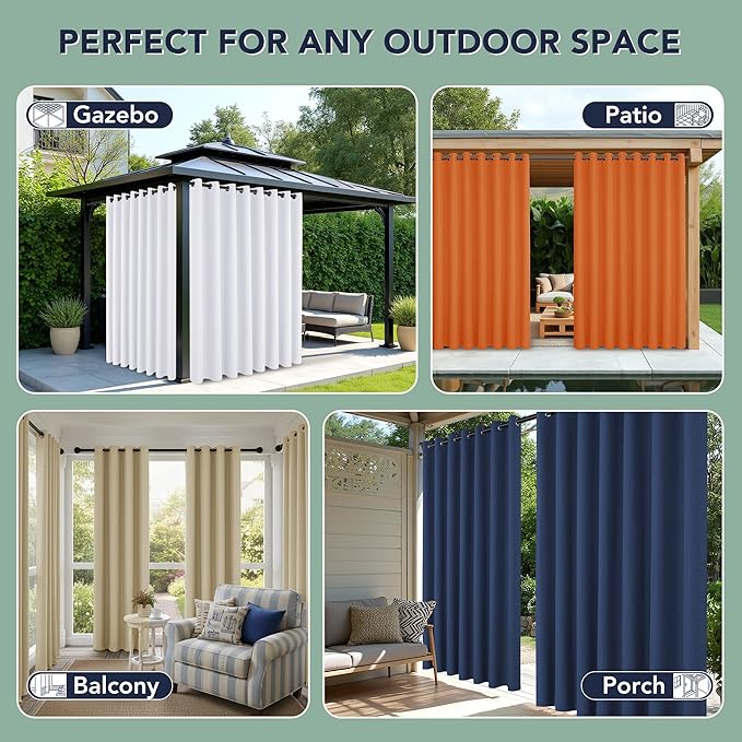 Outdoor Curtains for Patio Waterproof - 8 Panels Privacy Weatherproof Outside Curtains with Grommets for Pergola, Gazebo, Porch, Cabana, Balcony, 54 x 84 Inch, Cream RichSets