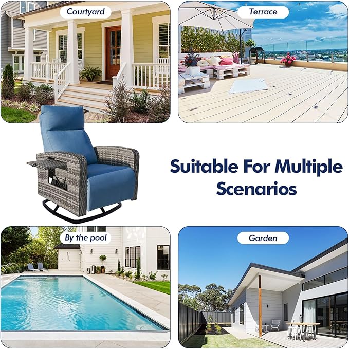 Outdoor Recliner Chair Set of 2, Wicker Patio Recliners with Adjustable Backrest and Extended Foot Rest, Reclining Patio Chairs with Flip Table & Removable Cushion Cover for Porch zzw