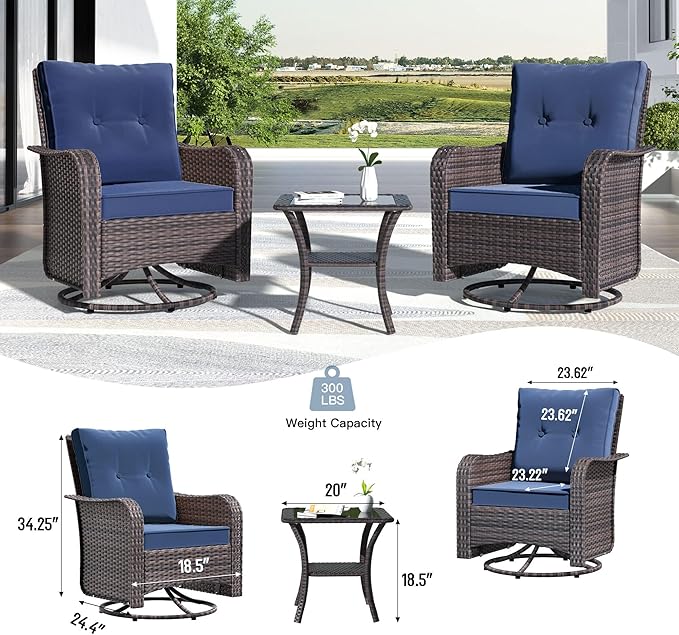 Kullavik 9 Pieces Outdoor Patio Furniture Set,PE Wicker Rattan Sectional Sofa Patio Conversation Sets with Swivel Rocking Chairs Set,Navy Blue KULLAVIK