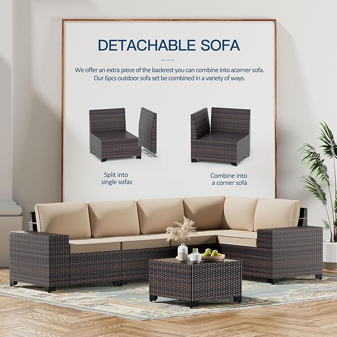 Kullavik 10 Pieces Outdoor Patio Furniture Set,PE Wicker Rattan Sectional Sofa Patio Conversation Sets with 43" 55000BTU Gas Propane Fire Pit Table,Swivel Rocking Chairs Set,Sand KULLAVIK