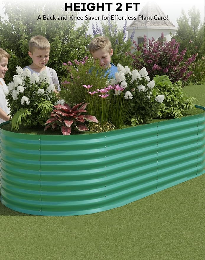 GarveeLife 6x3x2 ft Galvanized Raised Garden Bed - 24“ Tall Metal Planter Box for Vegetables, Flowers, Herbs, Rust-Resistant Outdoor Garden Box, Easy Assembly Raised Beds for Gardening, Green GarveeLife