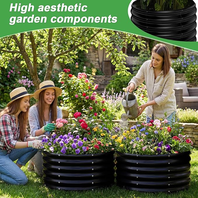 AHEONLAR 2 Pack 2x2x1.5ft Round Galvanized Raised Garden Bed Outdoor Metal Planter Box for Vegetables Steel Raised Beds for Gardening Black AHEONLAR