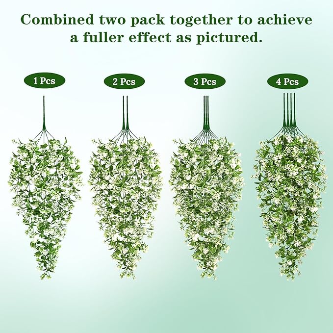 Waipfaru 4pcs Fake Hanging Plants, Artificial Hanging Flowers Faux Ivy Pothos Vines Greenery for Wall Home Bedroom Living Room Aesthetic Kitchen Office Aesthetic Kitchen Indoor Outdoor Decor Waipfaru