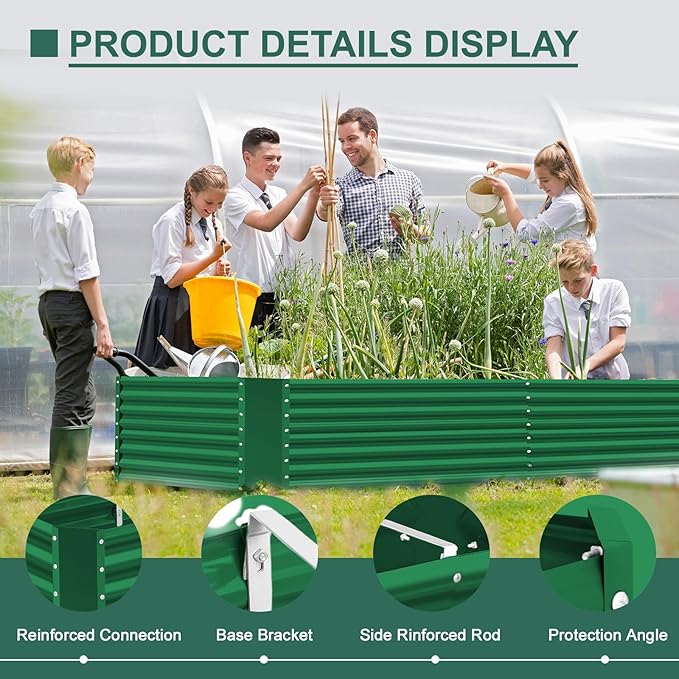 Land Guard 6x3x3ft Rectangular Galvanized Raised Garden Beds, Large-Capacity Metal Planter Box Outdoor, Durable Deep Raised Garden Bed 3ft Tall, Raised Beds for Gardening Vegetables, Forest Green LandGuard