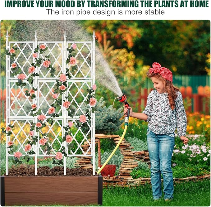 5.25FT Metal Pipe Trellis for Climbing Plants Outdoor, Garden Wall White Trellis with Garden Twist Tie, Support Tall Plant Fence for Ivy Vines Rose Flower WellSign