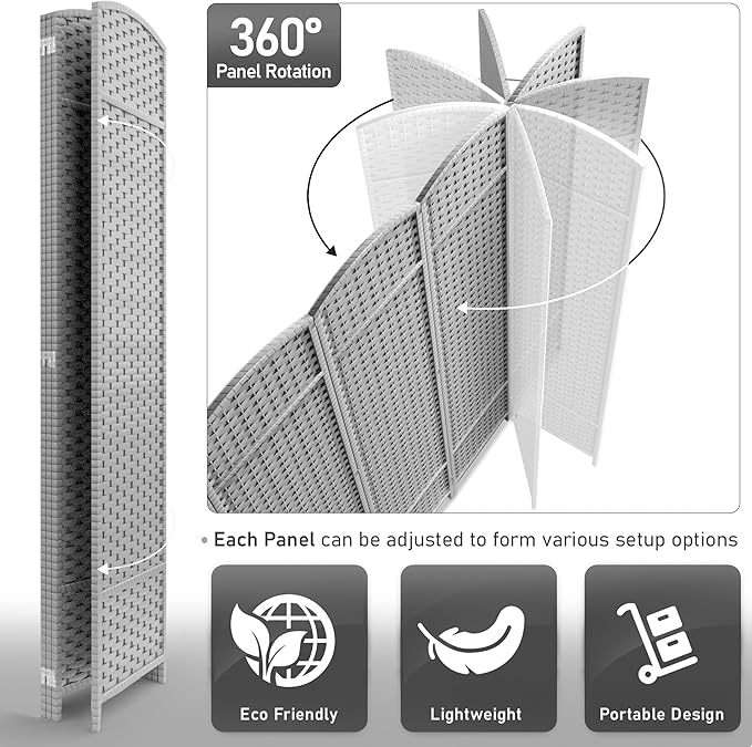 Sorbus 4 Panel Room Divider 6 ft. Tall - Privacy Screen, Extra Wide Double Hinged Panels, Mesh Hand-Woven Design, Partition Room Dividers and Folding Privacy Screens, Wall Divider for Room Separation Sorbus