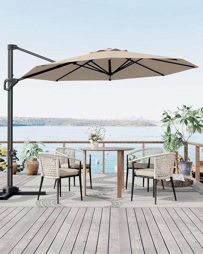 GarveeLife 10FT Patio Umbrella Outdoor Large Cantilever Umbrella Market Sun Shade Windproof Offset Umbrella with 360-Degree Rotation for Garden Deck Pool Patio, Tan GarveeLife