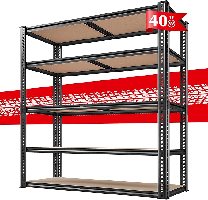 REIBII 40" W Garage Shelving 2500LBS Storage Shelves 72" H Metal Shelving 5 Tier Metal Shelves Adjustable Pantry Shelf for Garage Closet Kitchen Basement 40" W x 19.7''D x 72''H REIBII
