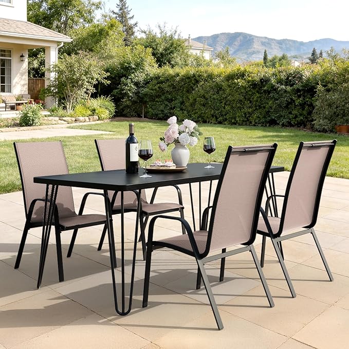 JEAREY Patio Dining Chairs Set of 4, Outdoor Stackable Dining Furniture Set, All Weather Dining Set for Lawn, Garden, Backyard, Poolside, Brown JEAREYOutdoorsCollection
