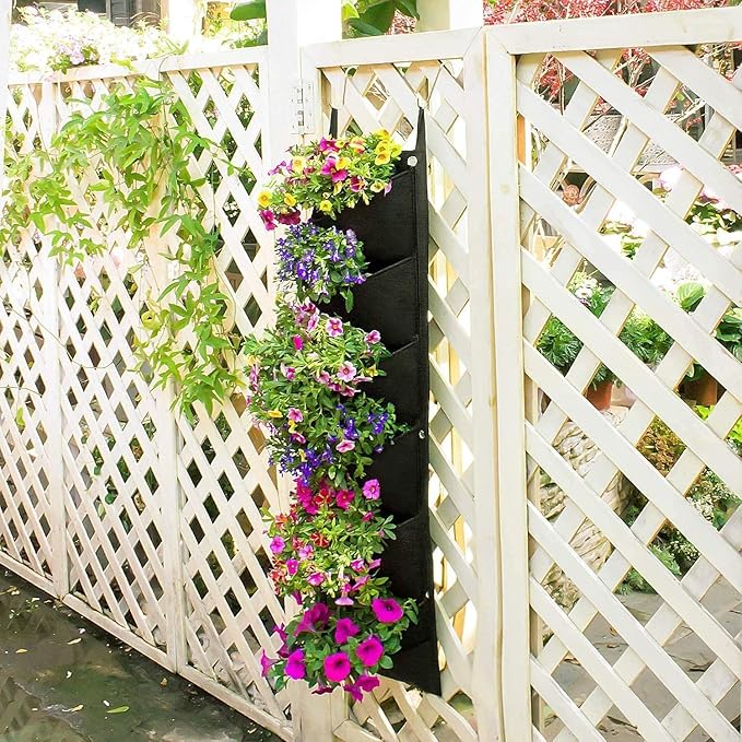 LITLANDSTAR Hanging Planter Bags, 2 Pack 7 Pocket Hanging Vertical Wall Planter Planting Grow Bags Outdoor Indoor Gardening Vertical Greening Flower Container (Black) LITLANDSTAR