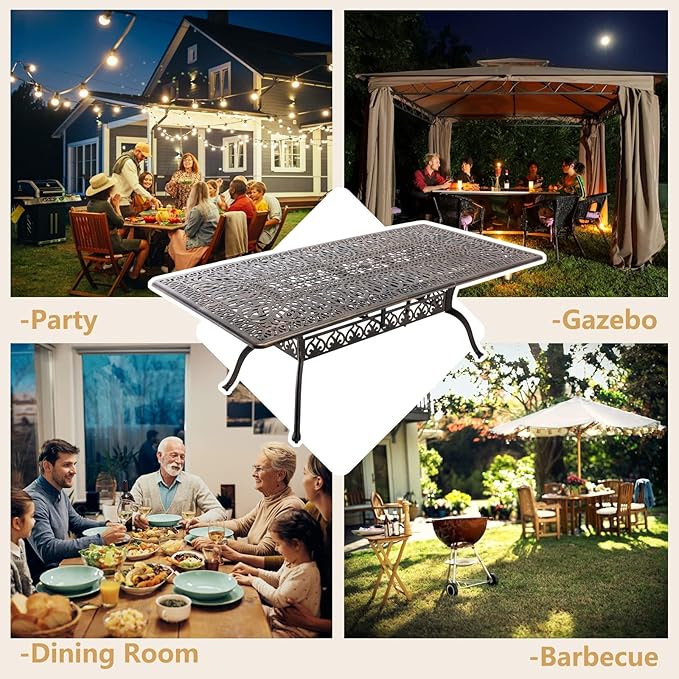 Outdoor Patio Dining Table - All-Weather Cast Aluminum 87" x 28.5“ Patio Rectangular Table with 2" Umbrella Hole for Balcony Lawn Garden Backyard Attliahome