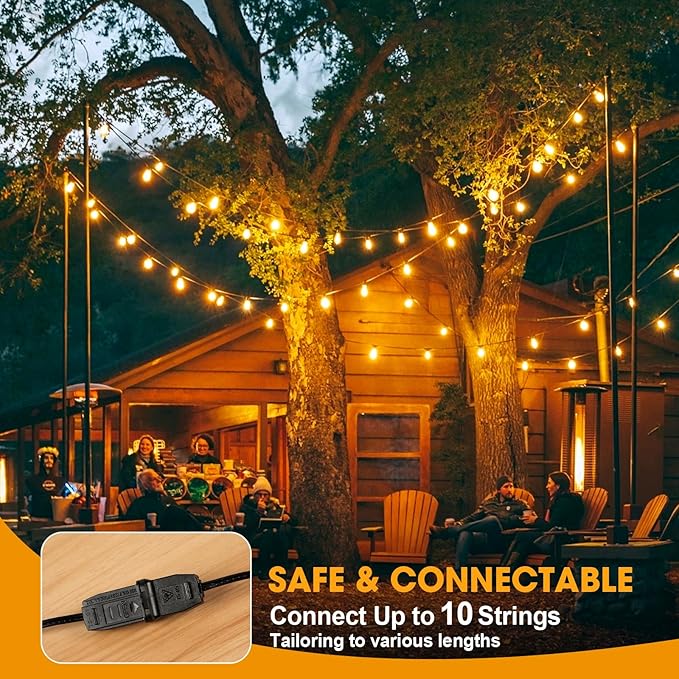 50FT LED Outdoor String Lights with 16 Shatterproof Waterproof S14 Replaceable Bulbs(1 Spare), 2700K Commercial Grade Patio Lights, Outside Hanging Light for Yard Garden Porch Deck Decor GvvooHome