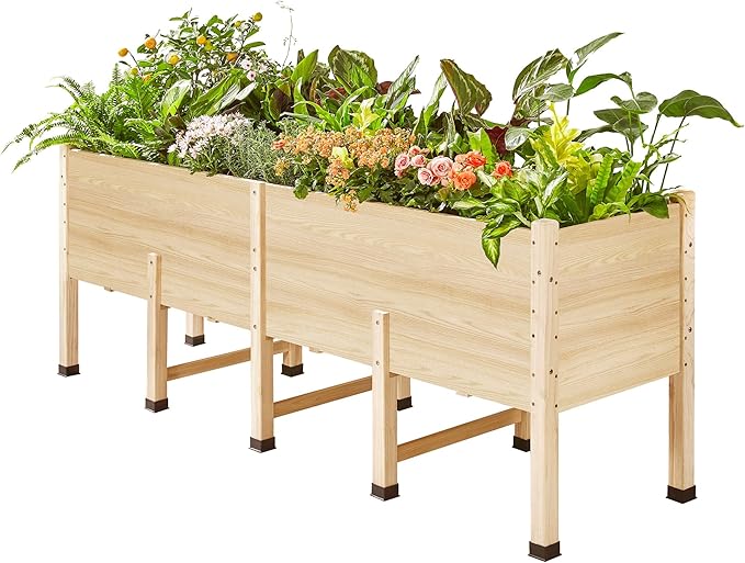 AMERLIFE 7x2 Ft Raised Garden Bed, 16 Inch Depth Featuring Legs, Drainage Holes, Ideal for Deep Rooted Vegetables, Flowers, Herbs, Elevated Wood Planter Box for Balcony, Patio, Backyard, Easy Assembly AMERLIFE