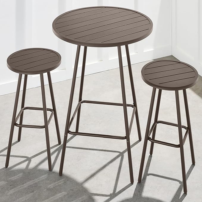 Best Choice Products 3-Piece Patio Dining Set, Bar Height, Outdoor Bistro Set, Outdoor Round Bar Table w/ 2 Bar Stools, Steel - Taupe BestChoiceProducts
