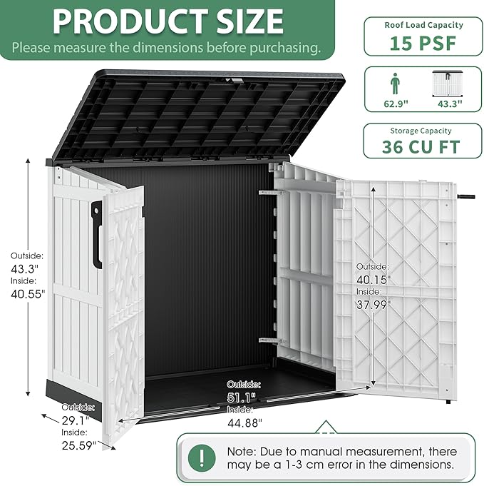 LHBcraft Outdoor Storage Cabinet 36 Cu Ft with Lockable Doors, Portable Horizontal Resin Storage Shed -Easy to Assemble, Waterproof Outdoor Storage Box for Backyards,Patios LHBcraft-US