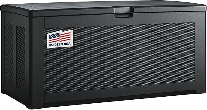 Rubbermaid Extra Large Resin Outdoor Storage Deck Box (134 Gal), Weather Resistant, Black, Deck Organization for Home/Backyard/Pool Chemicals/Toys/Garden Tools/Porch/Patio Cushions Rubbermaid