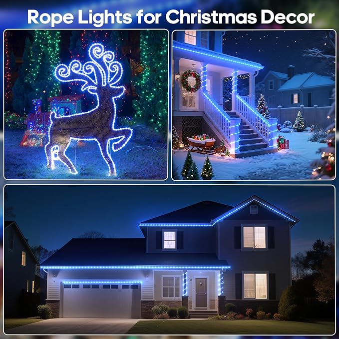 100Ft 720 LED Rope Lights Outdoor Waterproof with Remote, 8 Modes and 4 Brightness Blue Rope Lights for Outside, Garden, Patio, Pool, Bedroom, Party, Indoor Outdoor Decoration (Blue) Soiarllt