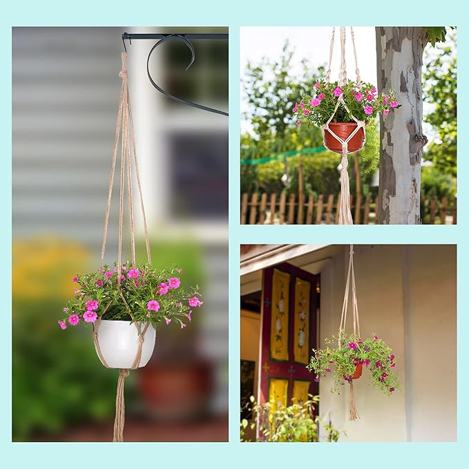 EBOOT 2 Pack 48 Inch Large Macrame Plant Hanger Rope to Hang Flower Pot Plant Holder for Indoor Outdoor Decorations, 4 Legs (Linen Color) eBoot