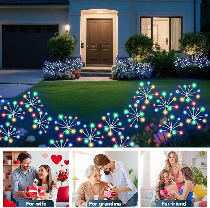 Solar Garden Lights 2 Pack Waterproof Swaying Starburst Light Solar Outdoor Lights for Yard Patio Walkway Pathway Party Wedding Decoration, Unique Gifts for Women, Multicolor Slyuexu