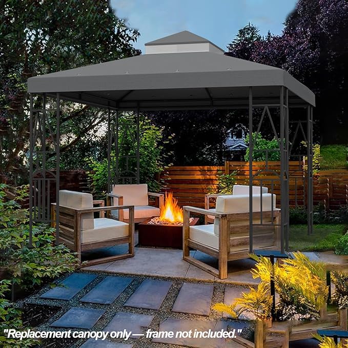 10x10 Canopy Replacement Top Double Tiered Gazebo Cover for Yard, Patio & Garden Durable Sunshade Replacement (Gray) Rootora