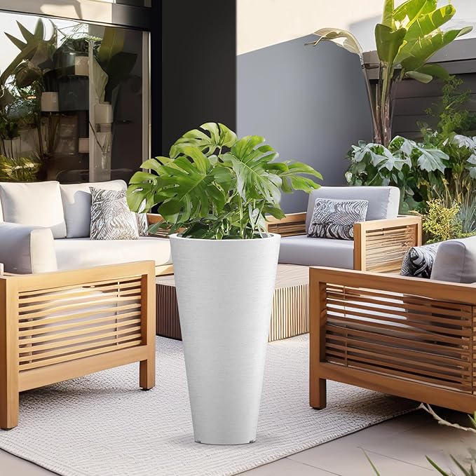 Kante Tall Round Planter Set of 2, 29 Inch Tall Decorative Planter Pots for Outdoor Indoor Garden Patio Front Porch (White) Kante