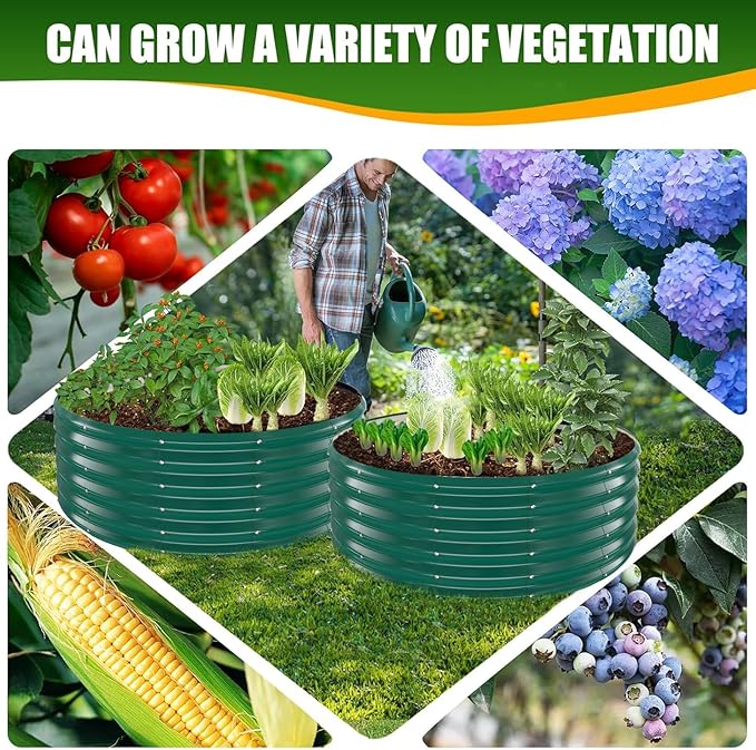 17" Tall Elevated Round Metal Rised Garden Bed- 4'x4' in Size and 0.8MM Thick Durable Planter Box for Vegetables Flowers Succulent at Patio/Garden Outdoor (Dark Green, 4FT Diameter) TBMLC
