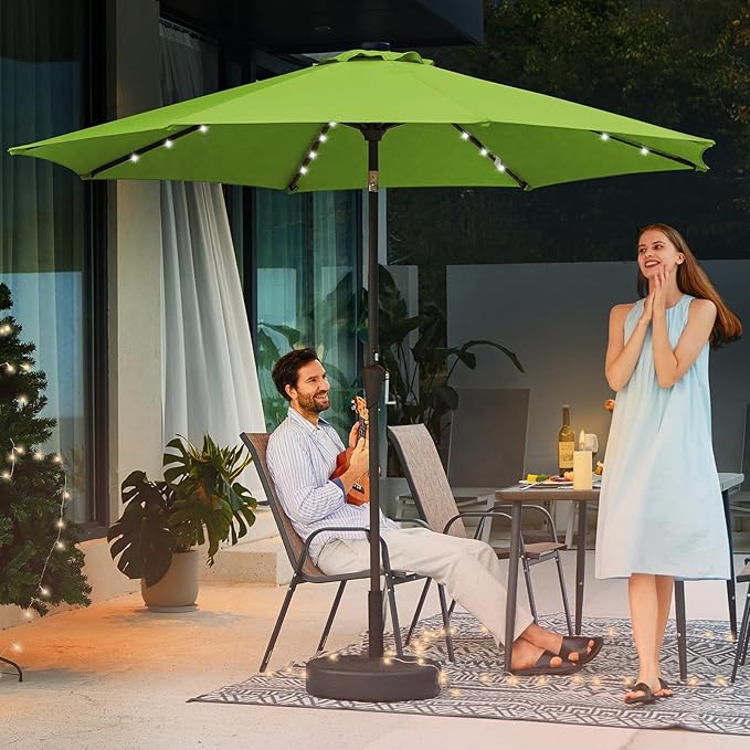 JEAREY 9FT Outdoor Patio Umbrella with Solar Lights, LED Lighted Pool Umbrella with Tilt and Crank, Outdoor Table Umbrellas for Deck, Yard & Market (Grass Green) JEAREYOutdoorsCollection