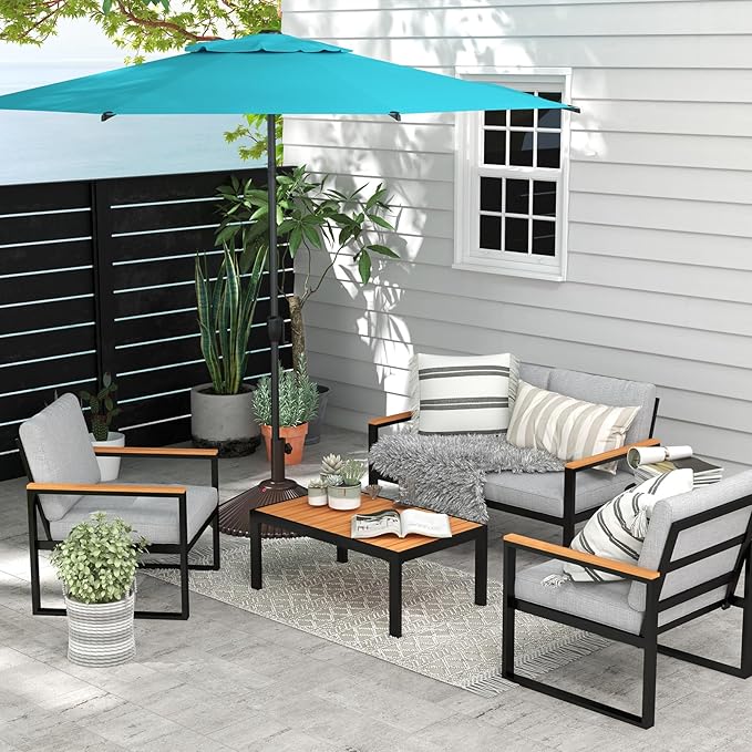 Abba Patio 9FT Lyon Outdoor Patio Umbrella Outdoor Table Umbrella with Push Button Tilt and Crank Market Umbrella 8 Sturdy Ribs UV Protection Waterproof for Garden Deck Backyard Pool, Turquoise AbbaPatio