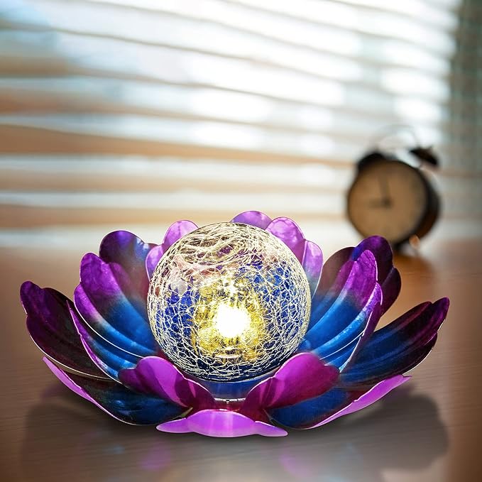 WNP Solar Lotus Flower Light Outdoor Decorations,Solar Powered Outdoor Garden Decorative,Garden Decor Birthday Gift for Women Mom Grandma Decor Light,Waterproof Metal Lotus Yard Outside Decoration WNPMakeYourLifeBeautiful